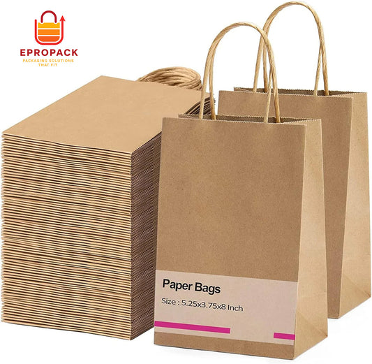 5.25x3.75x8" Inch Kraft Paper Gift Bags
