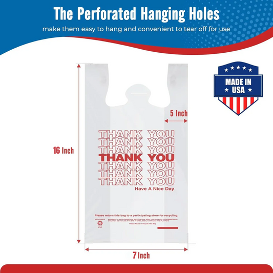 7" x 5" x 16" inch Thank You Plastic Bags White