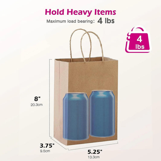 5.25x3.75x8" Inch Kraft Paper Gift Bags