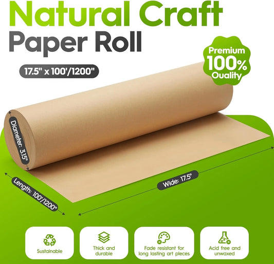 17.5" Inch Brown Kraft Paper Roll Craft Wrapping Paper