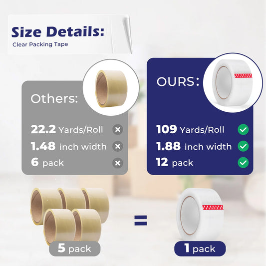 1.88”x109 yards Clear Packing Tape Refills Heavy Duty Packing Tape