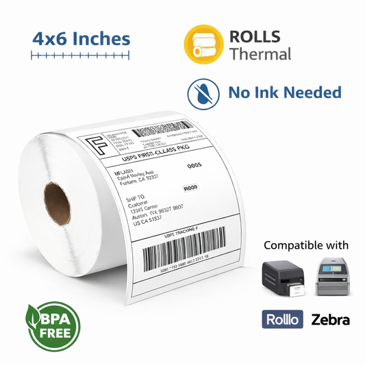 4x6" Rolls Thermal Shipping Labels Paper White