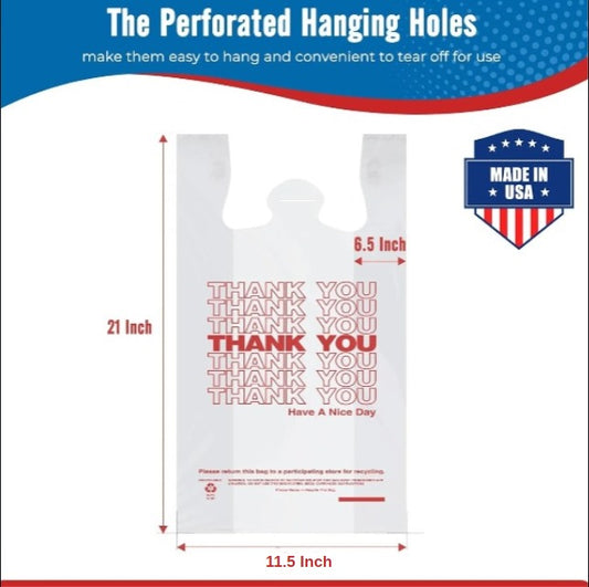 11.5x 6.5 x 21 inch Thank You Plastic Bags White